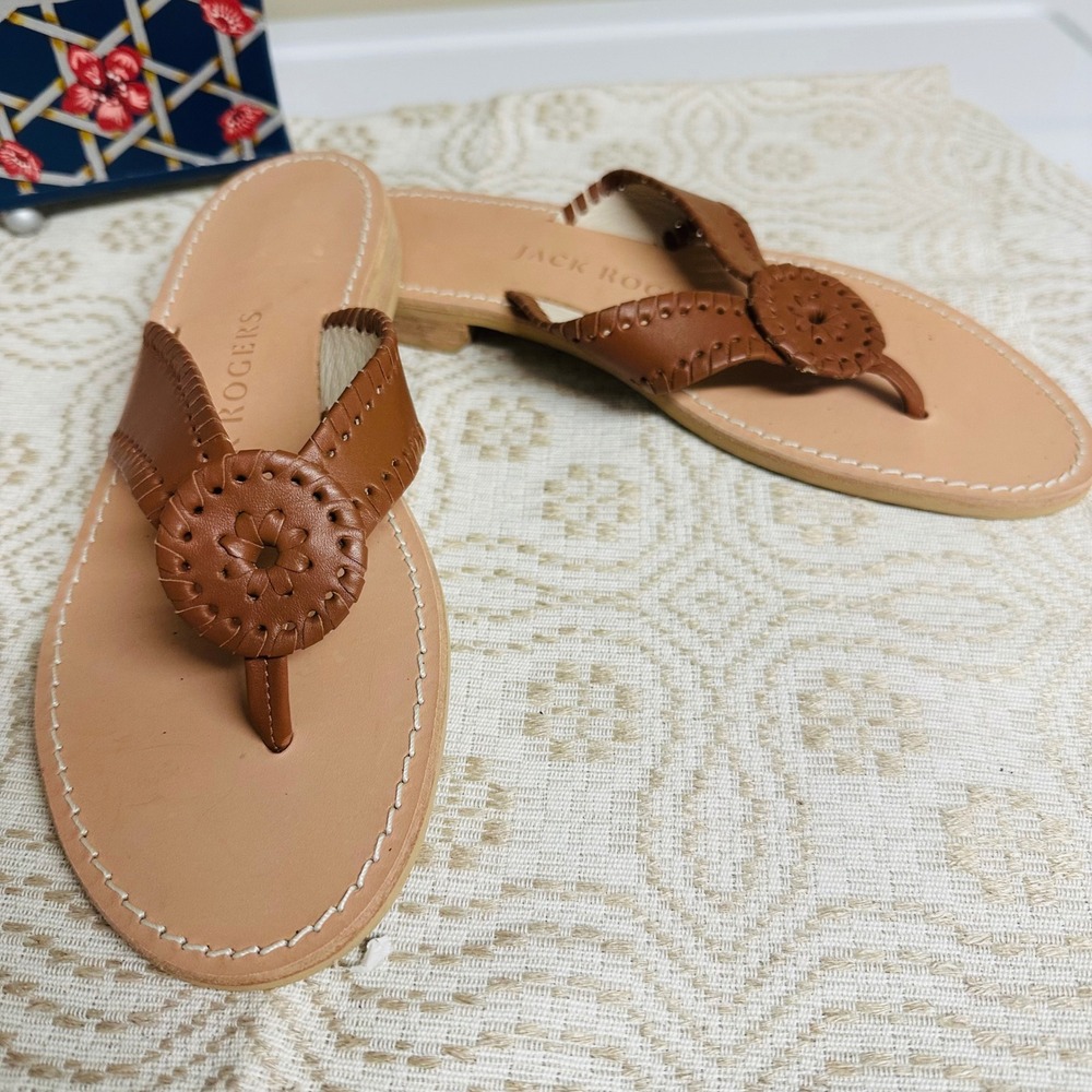 Jack Rogers Mocha Leather Slide Sandals - New - Size 8.5 M